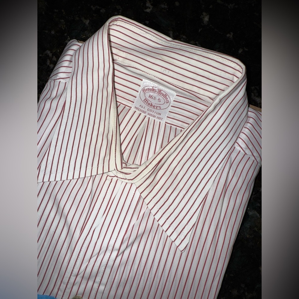 Vtg Brooks Brothers Makers Men’s Shirt Sz 16 1/2-5 Red White Stripe V
